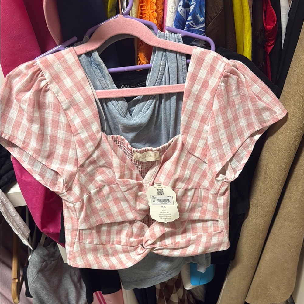 Altar'd State Pink and White Checkered Top